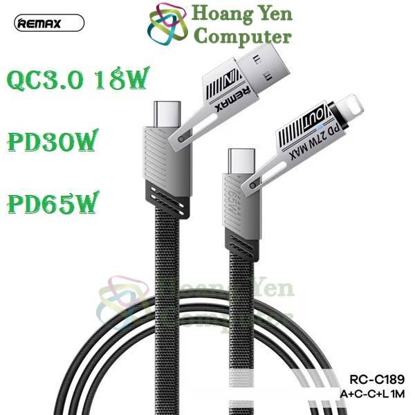 Cáp Sạc Đa Năng 4 IN 1 Remax RC-C189, Sạc nhanh QC3.0 PD27W PD65W - BH 6 Tháng Chính Hãng - Hoàng Yến Computer