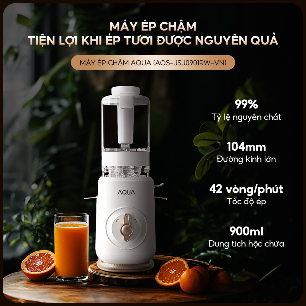 Ảnh Máy ép chậm AQUA JSJ0901RW 900ml, ép nguyên quả trái cây, vắt kiệt bã - Bảo hành 12 tháng 3