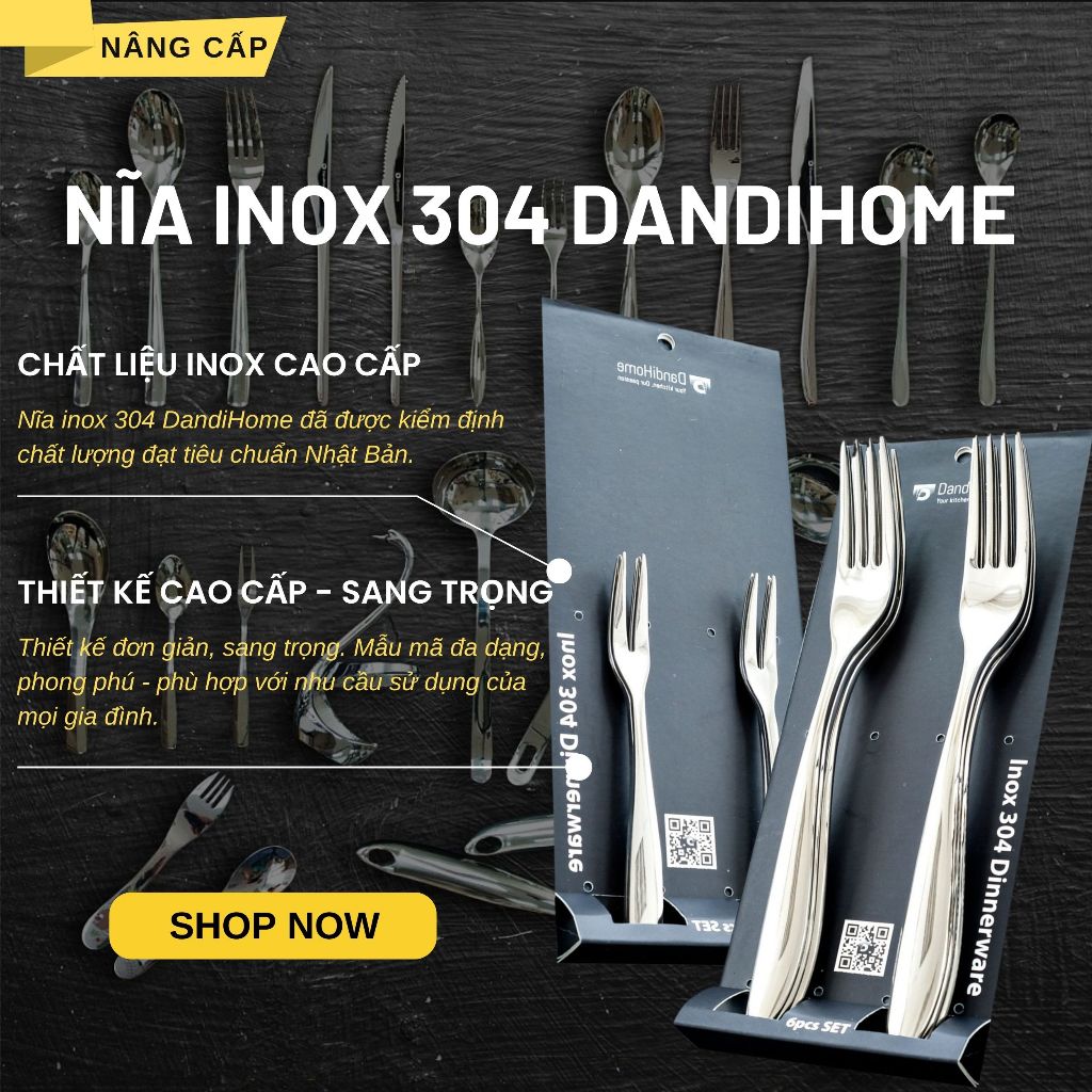 Ảnh Nĩa inox 304 DandiHome cao cấp, sang trọng, tinh tế (1 chiếc) 1