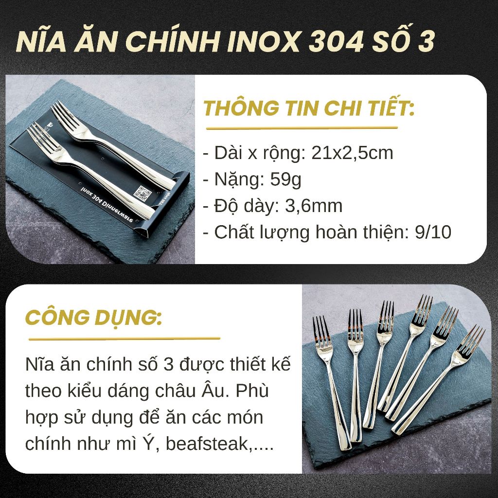 Ảnh Nĩa inox 304 DandiHome cao cấp, sang trọng, tinh tế (1 chiếc) 3
