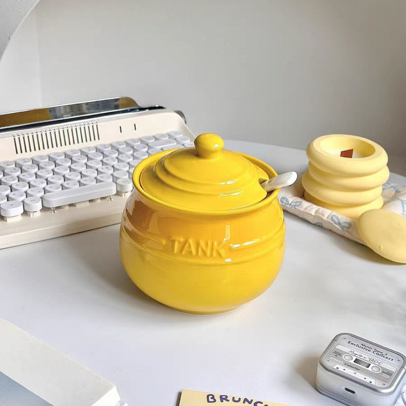 Hũ đựng mỡ lợn kèm thìa sứ
