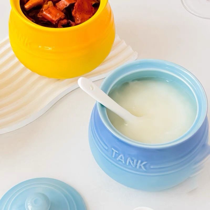 Hũ đựng mỡ lợn kèm thìa sứ