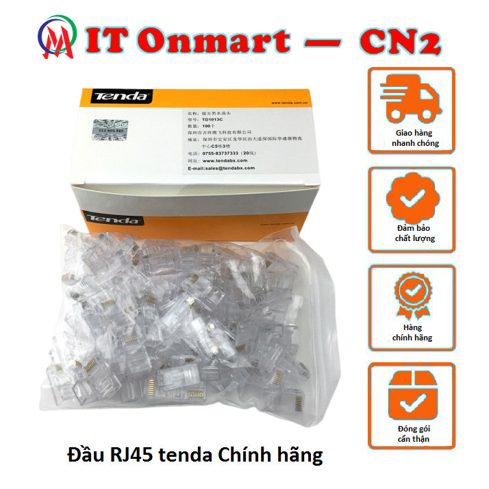 Đầu mạng rj45 Tenda nhựa 100 hạt mạng loại tốt