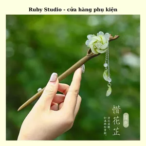 Trâm Cài Tóc Chất Liệu Gỗ Đính Hoa Thủy Tinh.