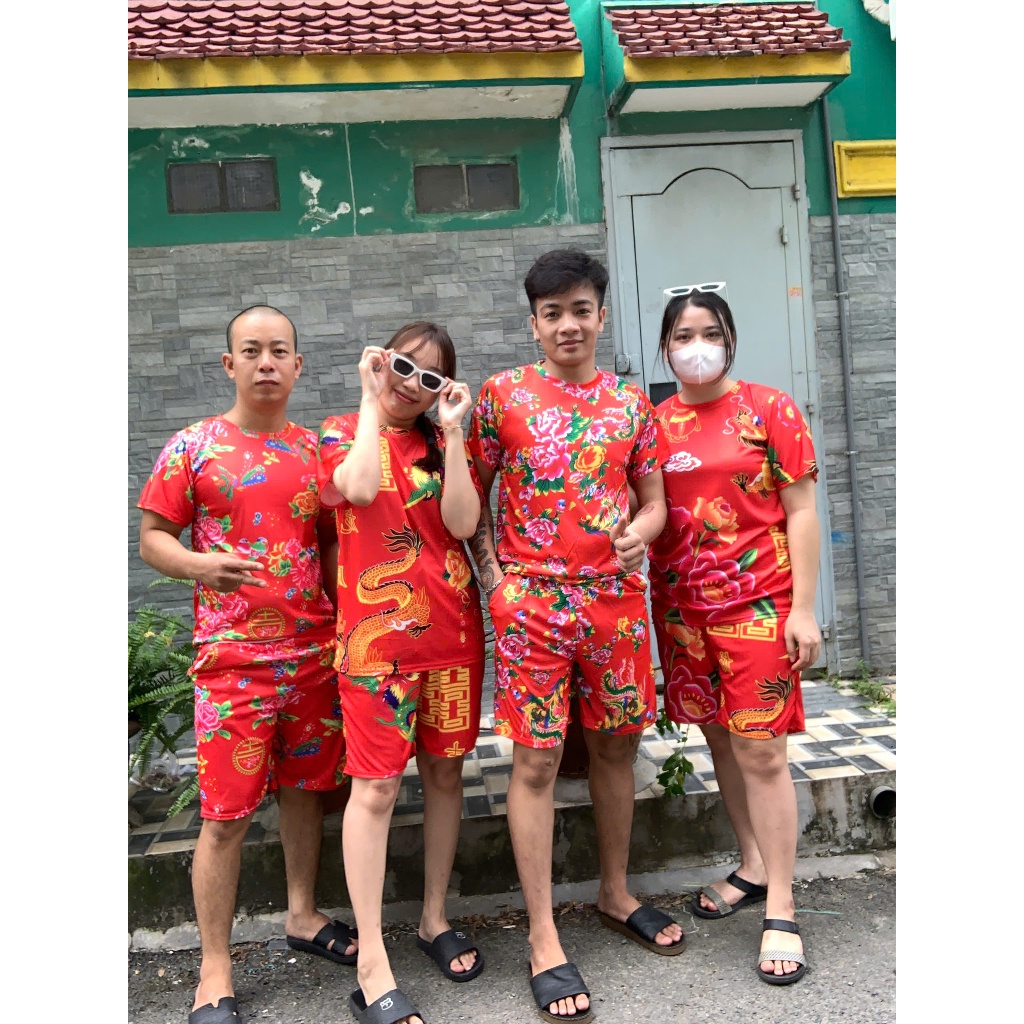 Bộ Đồ Thể Thao hoa lá cành Áo Thun Tay Ngắn Cổ Tròn Phối Quần Ống Rộng Thêu In Hoa Con Công unisex Kl1