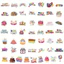 Set 60 Sticker Bánh kem và phụ kiện sinh nhật Chống Nước Dán Laptop Vali Mũ Bảo Hiểm Sổ Tay