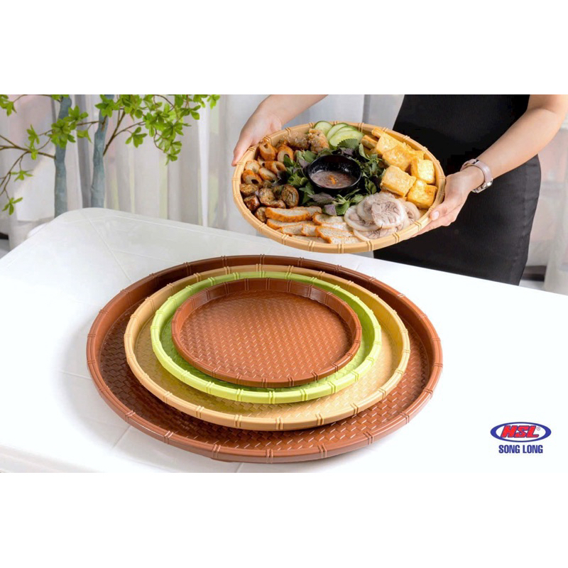 Mẹt bún nhựa SONG LONG giả mây tre đan Đủ Size 28, Đĩa mẹt tròn đựng bún đậu,đồ ăn vặt,mẹt gà,..... AMIZIN