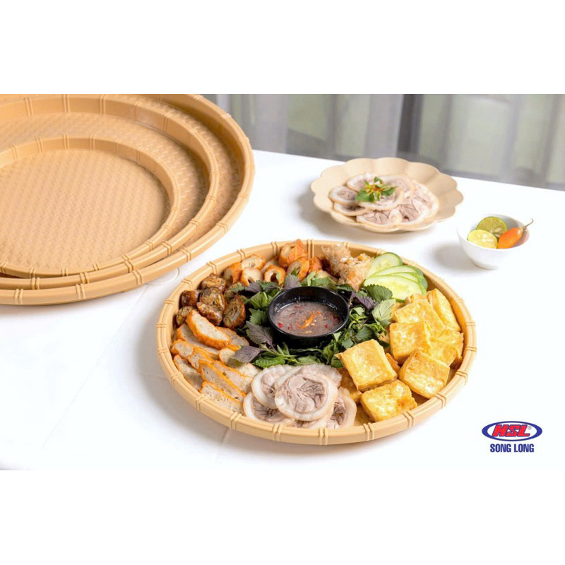 Mẹt bún nhựa SONG LONG giả mây tre đan Đủ Size 28, Đĩa mẹt tròn đựng bún đậu,đồ ăn vặt,mẹt gà,..... AMIZIN