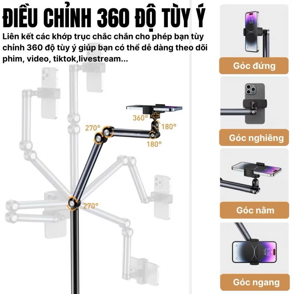 Giá Đỡ Điện Thoại L58 Xoay 360 Độ - Chất Liệu Kim Loại  - Tặng Kèm Remote - Chính Hãng HD Design