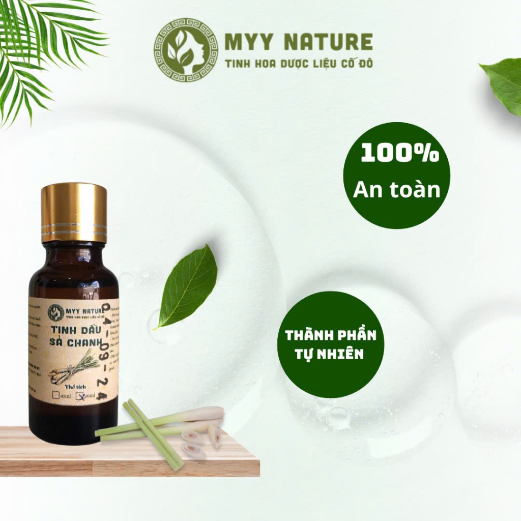 Tinh Dầu Sả Chanh Nguyên Chất 100% Khử Mùi, Diệt Khuẩn, Đuổi côn Trùng, Ngăn Ngừa Cảm Cúm Chai 20ml
