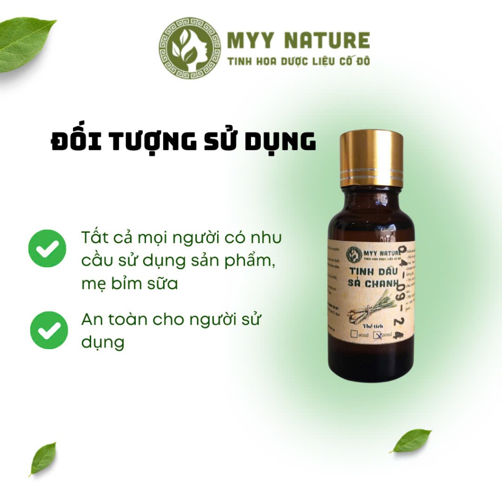 Tinh Dầu Sả Chanh Nguyên Chất 100% Khử Mùi, Diệt Khuẩn, Đuổi côn Trùng, Ngăn Ngừa Cảm Cúm Chai 20ml