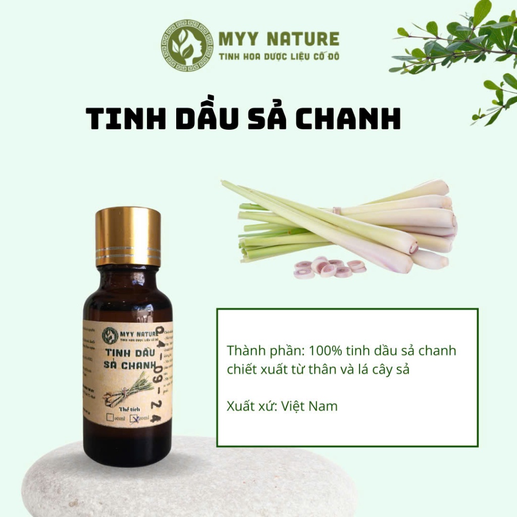 Tinh Dầu Sả Chanh Nguyên Chất 100% Khử Mùi, Diệt Khuẩn, Đuổi côn Trùng, Ngăn Ngừa Cảm Cúm Chai 20ml