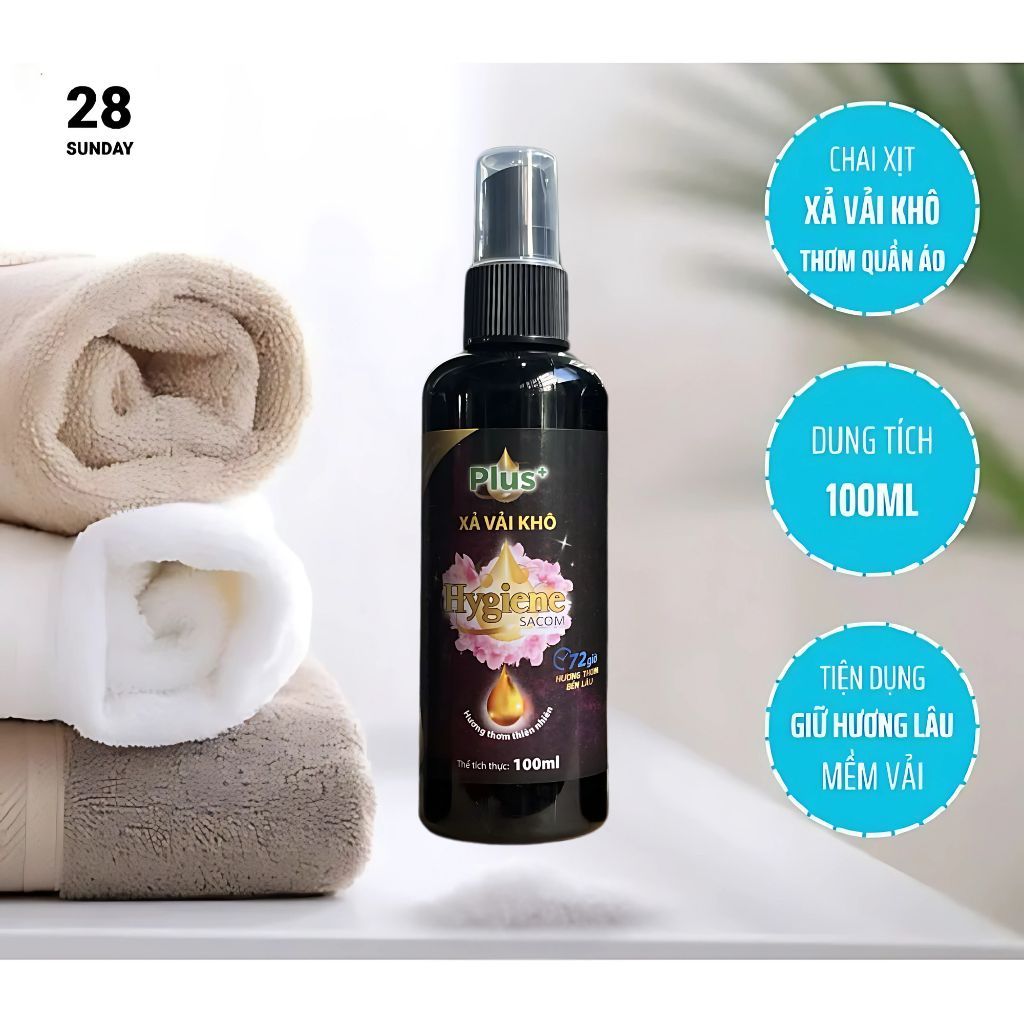 Combo 2 Chai Nước xả vải khô HyGiene sacom Plus+ giữ hương thơm lâu trên quần áo, vải, chăn mền 100ml