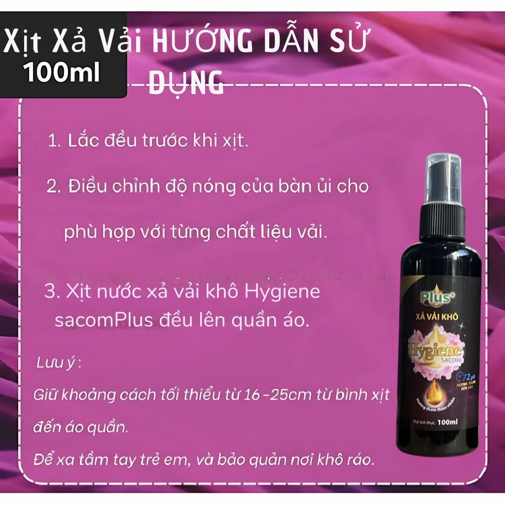 Nước xả vải khô HyGiene sacom Plus+ giữ hương thơm lâu trên quần áo, vải, chăn mền 100ml