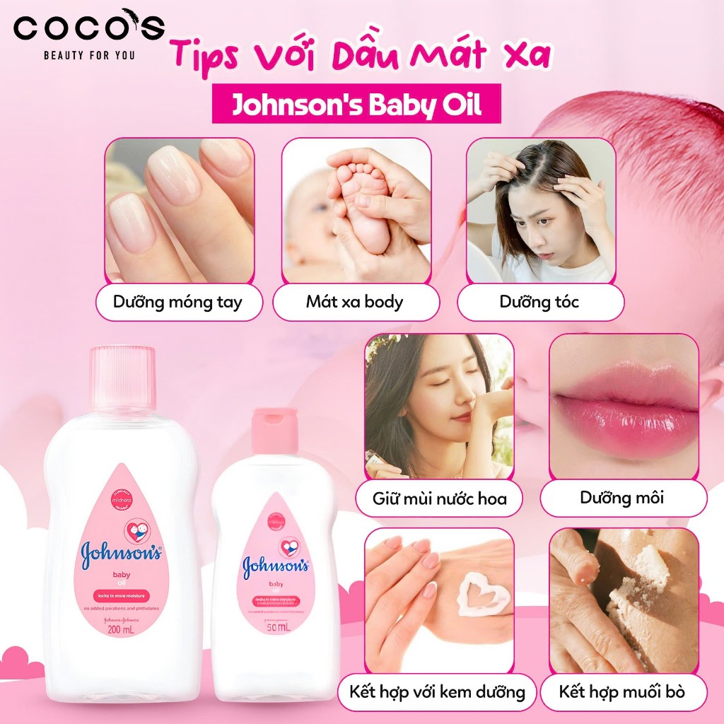 Ảnh Dầu mát xa dưỡng ẩm Johnson's baby oil massage pink 200ml / 50ml 4