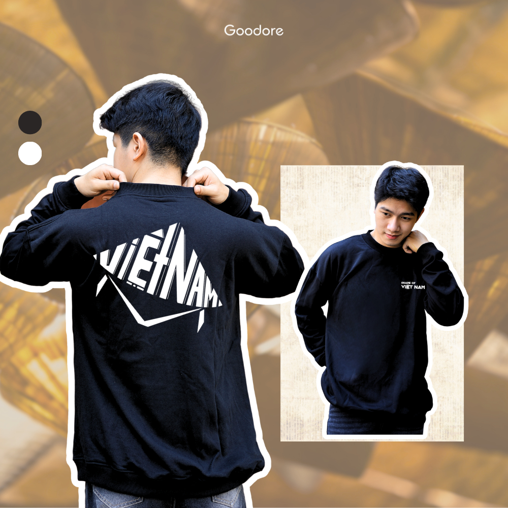 Áo dài tay Sweater nỉ chân cua (Nỉ Da Cá) thương hiệu Goodore mẫu Việt Nam dáng Oversize năng động mùa thu đông