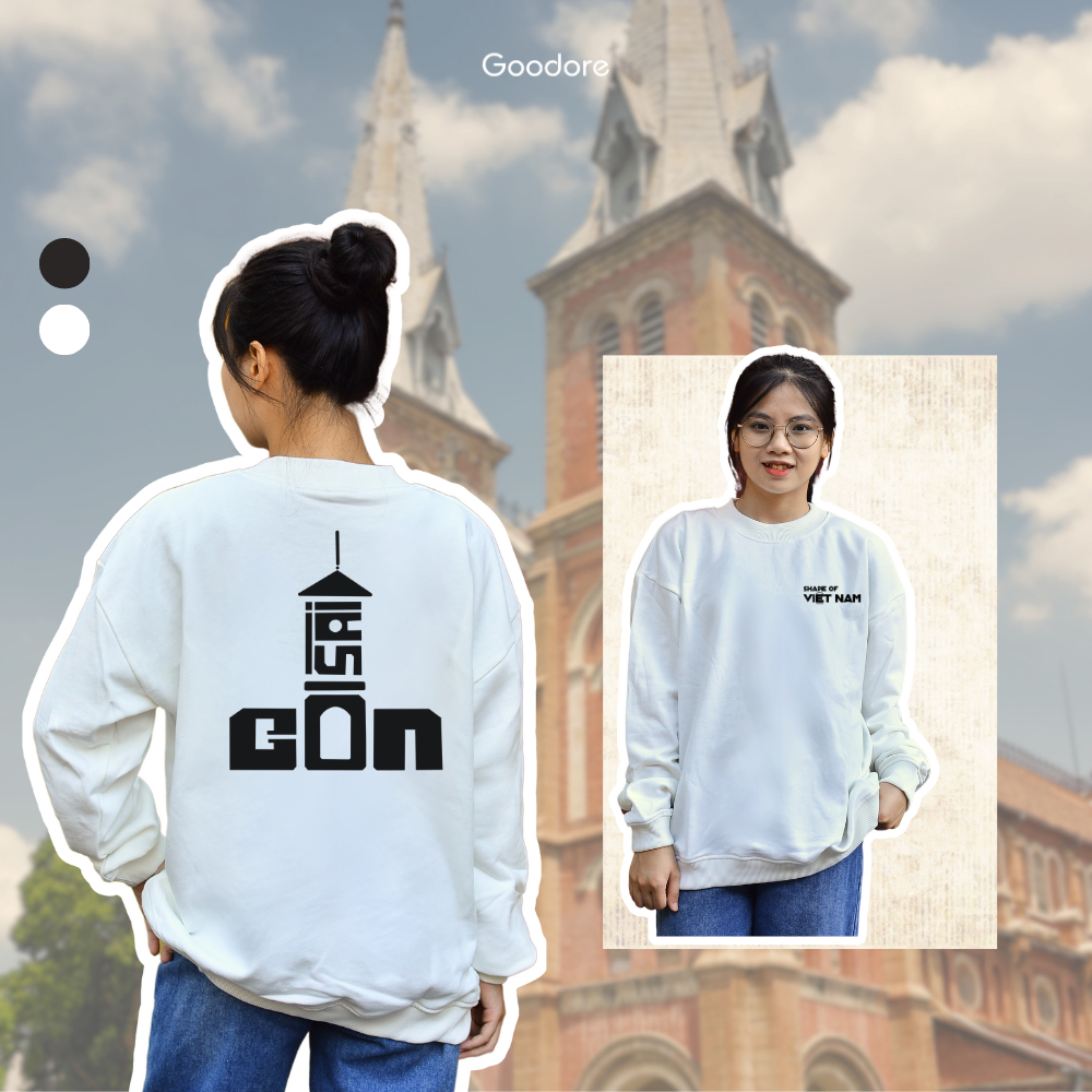 Áo dài tay Sweater nỉ chân cua (Nỉ Da Cá) thương hiệu Goodore mẫu Sài Gòn dáng Oversize năng động mùa thu đông