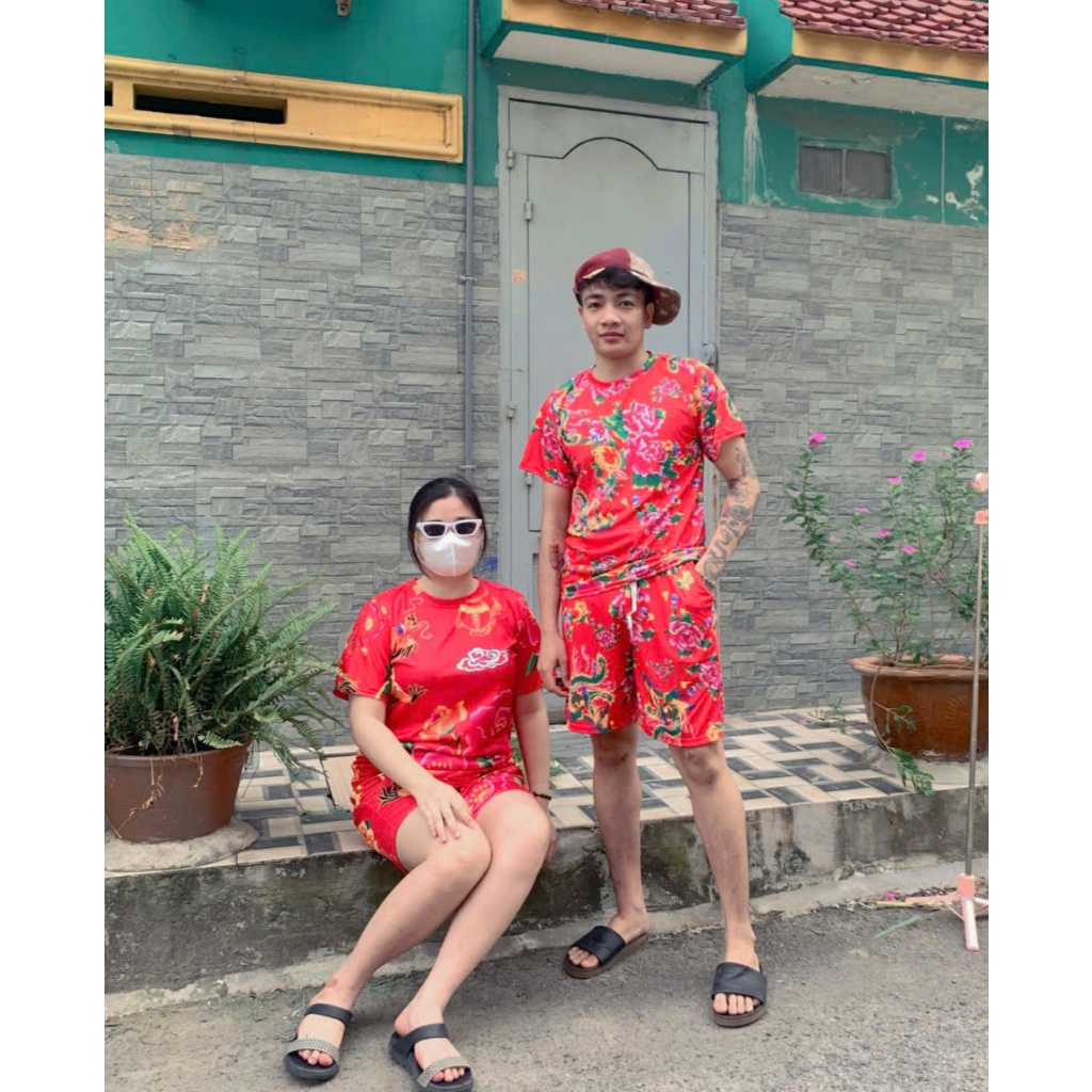 Bộ Đồ Cho Bé Trai Gài - Set mặc nhà đi chơi chúc tết du xuân họa tiên hoa đuôi con công khăn trải bàn rồng - Kl1