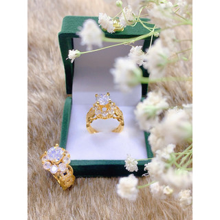 Nhẫn kim tiền bản to Đính đá mạ vàng 18 ca, nhẫn trang sức dành cho nam nữ - trangsucnhatam