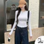 Áo croptop cổ tròn dài tay dáng ôm borip cotton mềm mịn Duy Linh Hottrend TD18