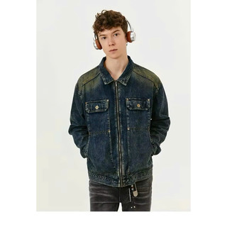 Áo Khoác Jeans Denim Màu Wash Phối Dây Kéo Túi Kiểu, Thời Trang Unisex