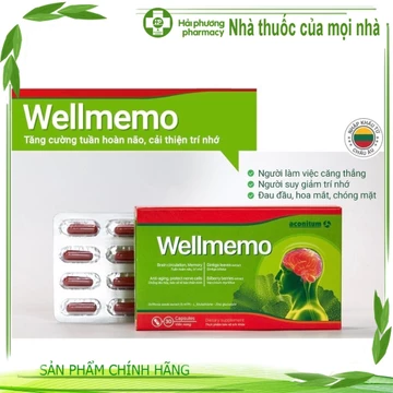Viên bổ não Wellmemo Hỗ trợ tăng lưu thông máu, tăng tuần hoàn máu tới não, giúp cải thiện sau tai biến mạch máu 30v h8