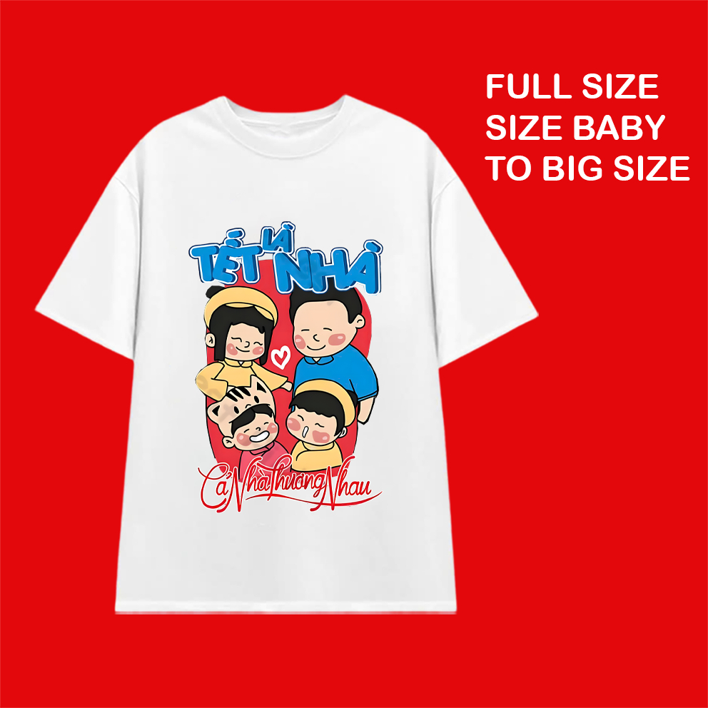 Áo thun Tết năm mới cho bé trai bé gái, áo gia đình, hội nhóm Áo phông unisex nam nữ mặc tết 2025 cotton dãn mềm mịn