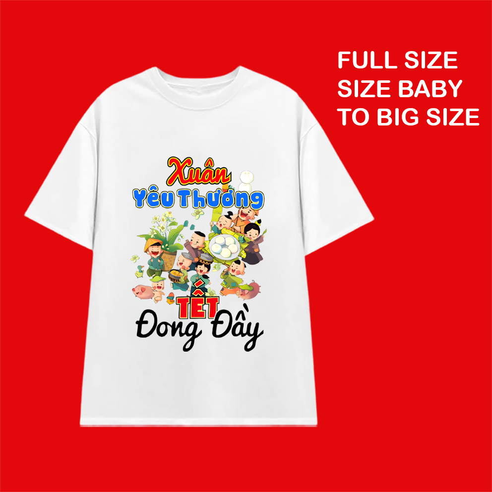 Áo thun Tết năm mới cho bé trai bé gái, áo gia đình, hội nhóm Áo phông unisex nam nữ mặc tết 2025 cotton dãn mềm mịn