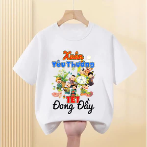 Áo thun Tết năm mới cho bé trai bé gái, áo gia đình, hội nhóm Áo phông unisex nam nữ mặc tết 2025 cotton dãn mềm mịn