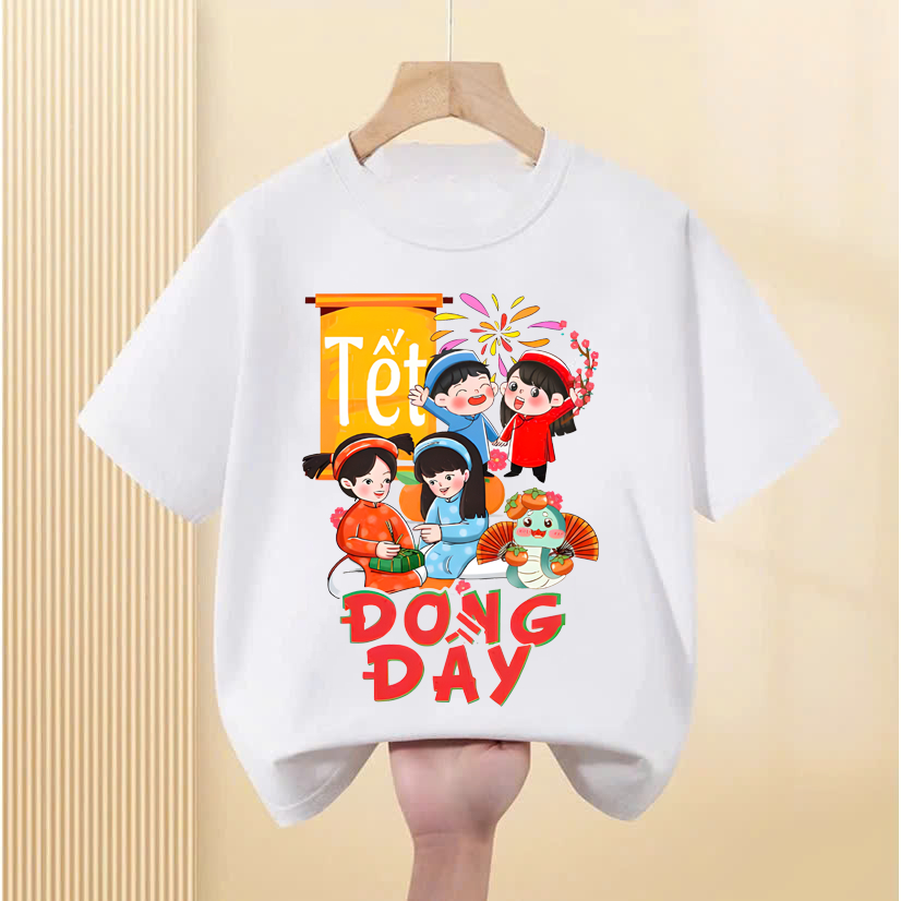 Áo thun Tết năm mới cho bé trai bé gái, áo gia đình, hội nhóm Áo phông unisex nam nữ mặc tết 2025 cotton dãn mềm mịn
