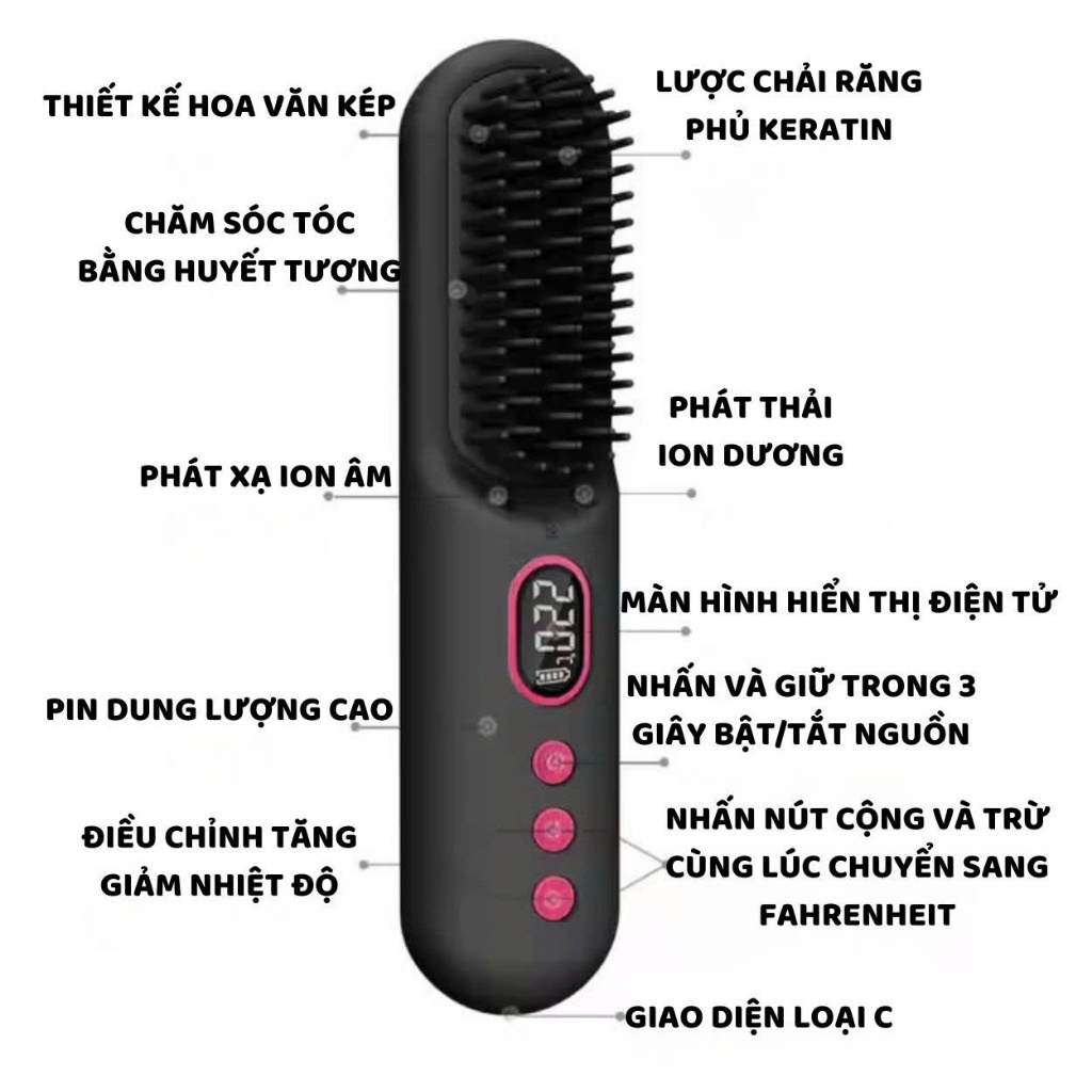 Ảnh Lược điện không dây cao cấp ENZO, công nghệ ion âm, chăm sóc tóc bóng mượt tự nhiên, tạo kiểu đa năng 4