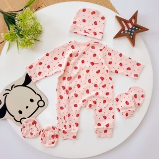 Set body dài sơ sinh thu đông Bunnybaby kèm mũ vớ chất thun 100% cotton cho bé 0-3 tháng