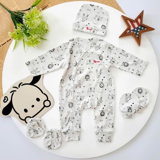 Set body dài sơ sinh thu đông Bunnybaby kèm mũ vớ chất thun 100% cotton cho bé 0-3 tháng