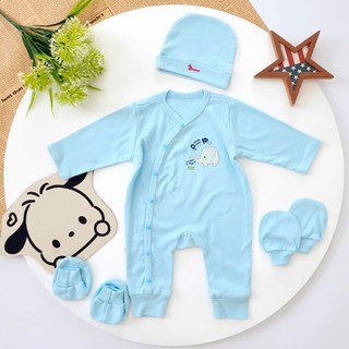 Set body dài sơ sinh thu đông Bunnybaby kèm mũ vớ chất thun 100% cotton cho bé 0-3 tháng