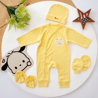 Set body dài sơ sinh thu đông Bunnybaby kèm mũ vớ chất thun 100% cotton cho bé 0-3 tháng