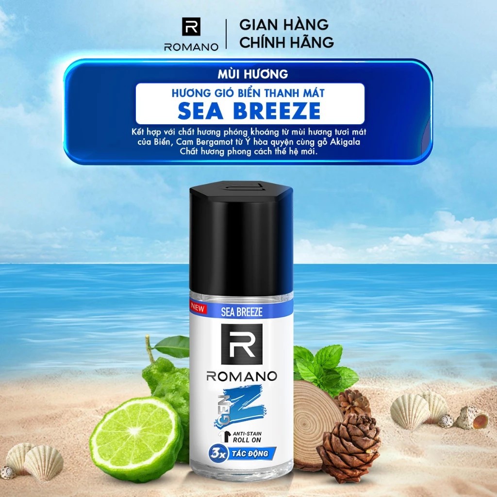 Combo 2 Lăn khử mùi nam ngăn vệt ố vàng Romano Gen Z / kháng khuẩn & khô thoáng ( 40ml / 50ml / 65ml x 2 ) - Live