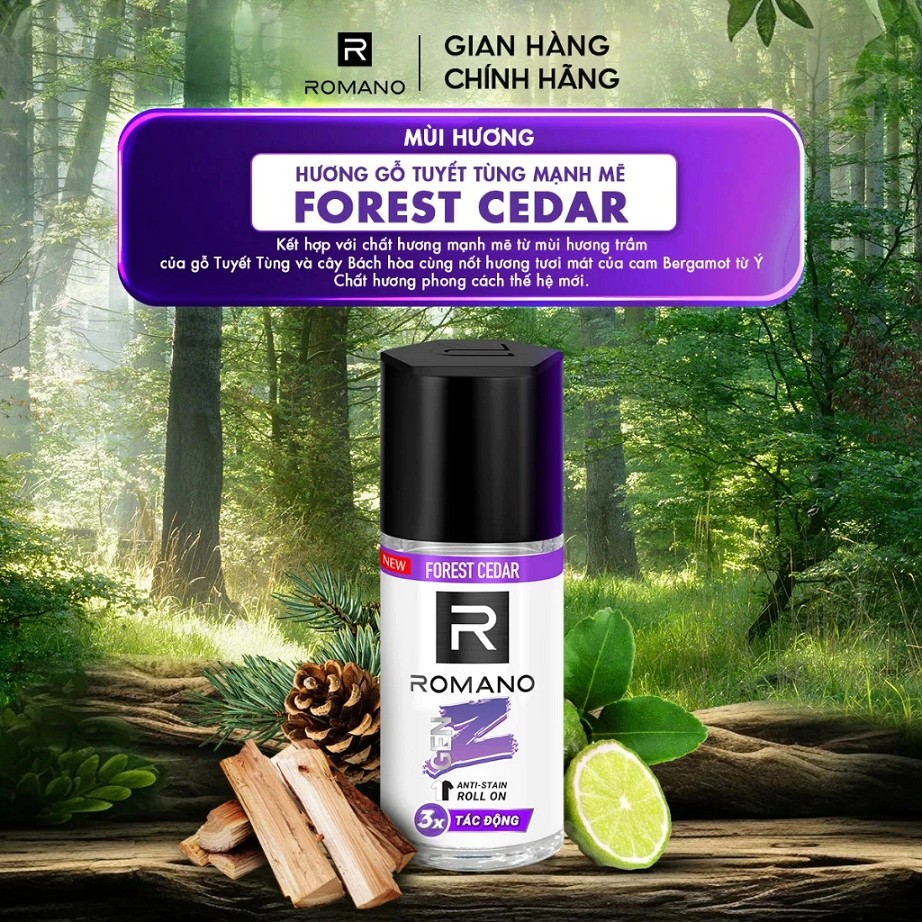 Combo 2 Lăn khử mùi nam ngăn vệt ố vàng Romano Gen Z / kháng khuẩn & khô thoáng ( 40ml / 50ml / 65ml x 2 ) - Live