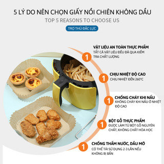 Set 50 giấy lót nồi chiên không dầu có hộp - giấy nến vàng chống dính, dùng lò vi sóng