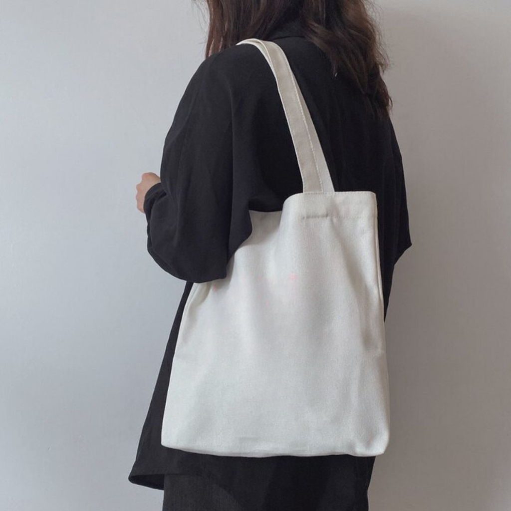Túi tote trơn vải canvas Form A4 nam nữ đi học đi chơi phong cách Hàn quốc Túi trơn màu trắng be thời trang TOTa196