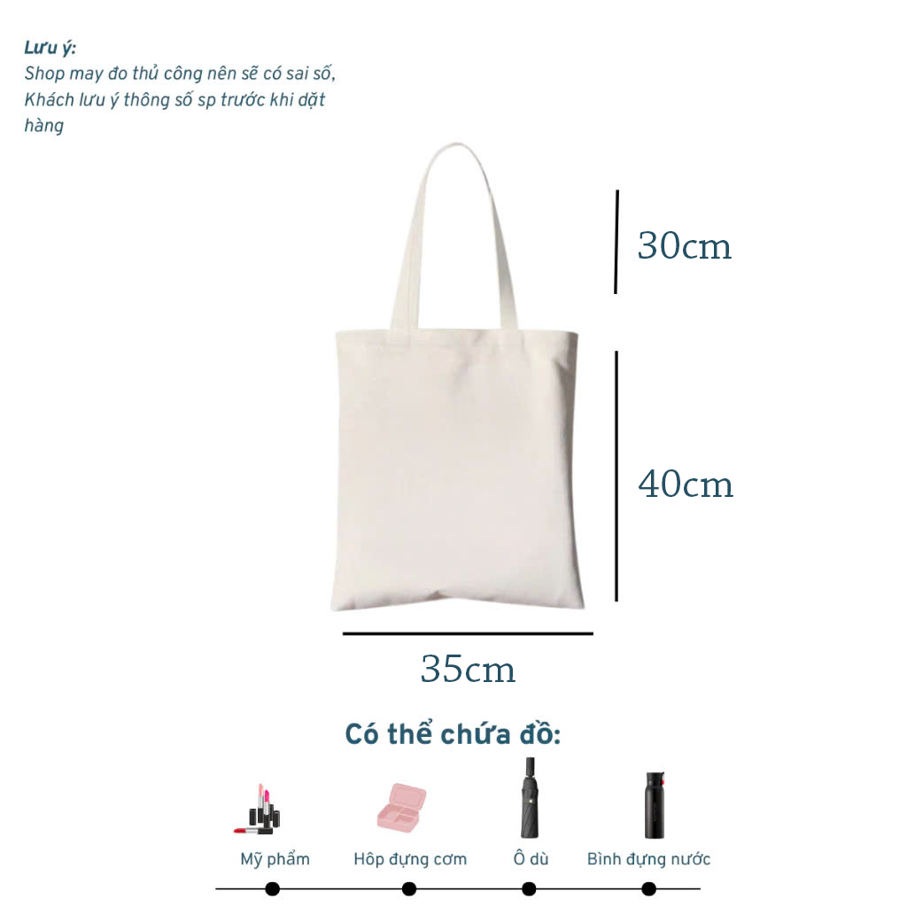 Túi tote trơn vải canvas Form A4 nam nữ đi học đi chơi phong cách Hàn quốc Túi trơn màu trắng be thời trang TOTa196