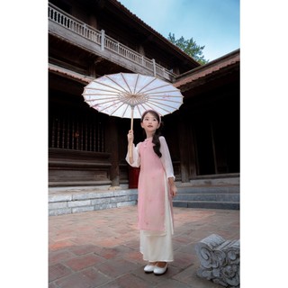 Bộ áo dài tết cách tân bé gái Mộc Lan thiết kế cổ đính ngọc trai tiểu thư vải tơ xốp cao cấp (14 - 42kg) [96]