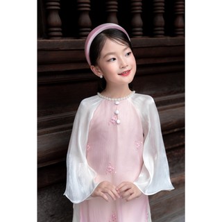 Bộ áo dài tết cách tân bé gái Mộc Lan thiết kế cổ đính ngọc trai tiểu thư vải tơ xốp cao cấp (14 - 42kg) [96]