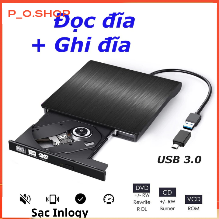 【🔥Rẻ】Ổ đọc ghi đĩa CD DVD rời gắn ngoài qua cổng USB 3.0 cho laptop, PC ...