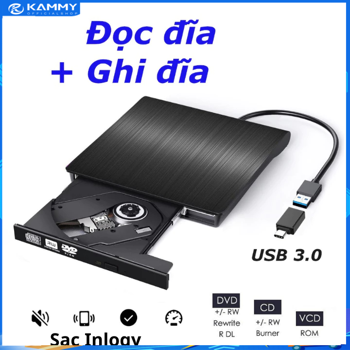【🔥HCM/24H】Ổ đọc ghi đĩa CD DVD rời gắn ngoài qua cổng USB 3.0 cho ...