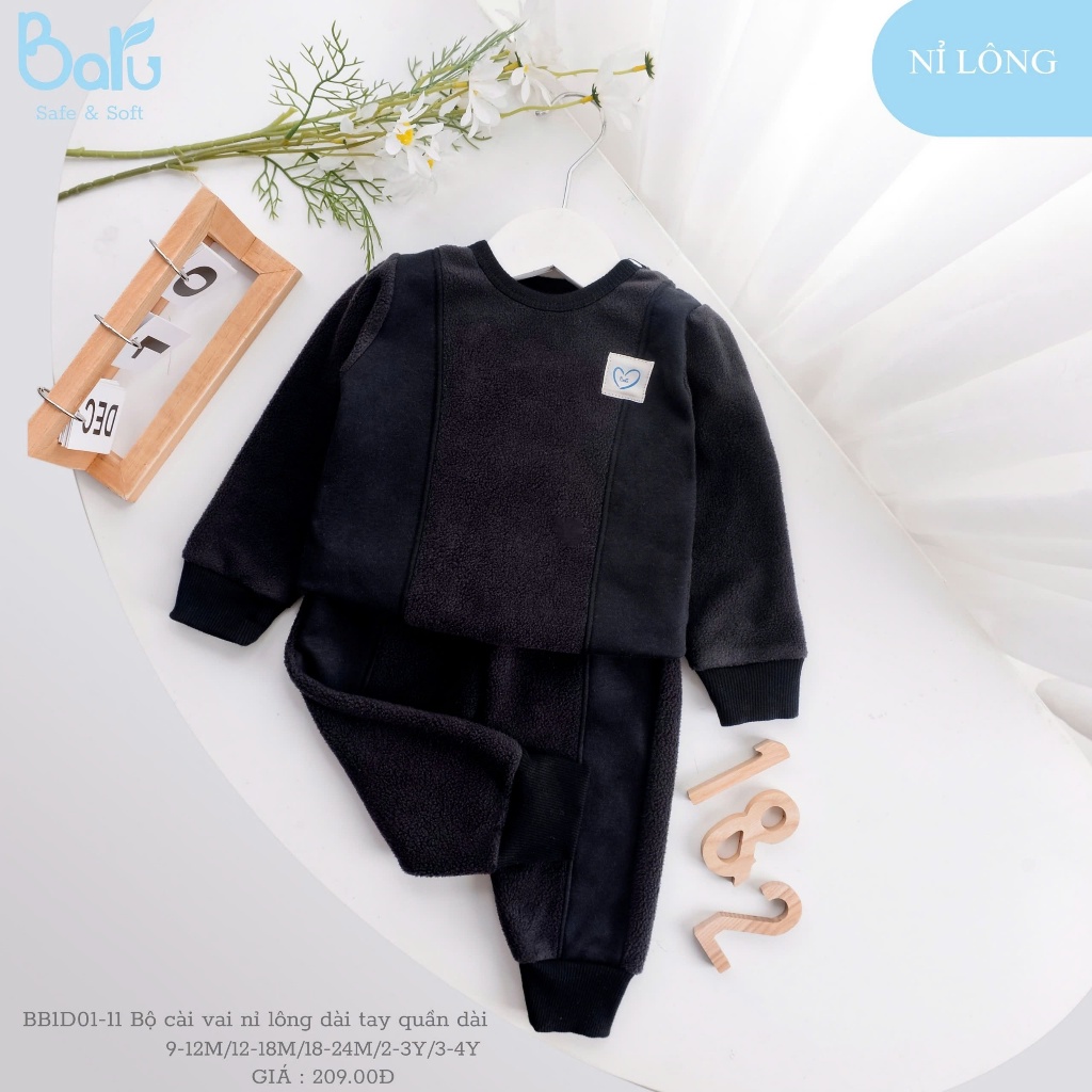 Bộ cài vai nỉ lông dài tay quần dài