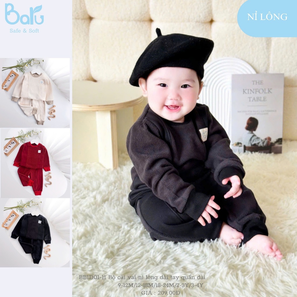 Bộ cài vai nỉ lông dài tay quần dài
