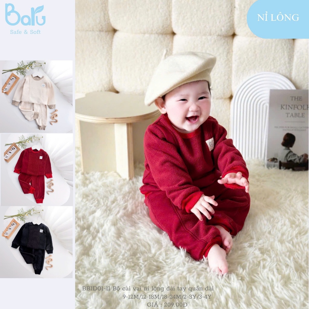 Bộ cài vai nỉ lông dài tay quần dài