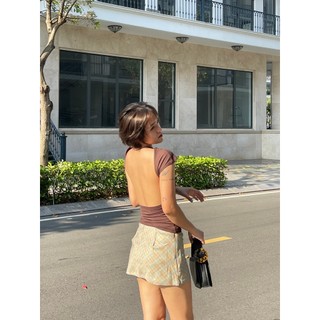 Áo Thun Hở Lưng mặc được nhiều kiểu Dáng Ôm Phong Cách Retro Mỹ