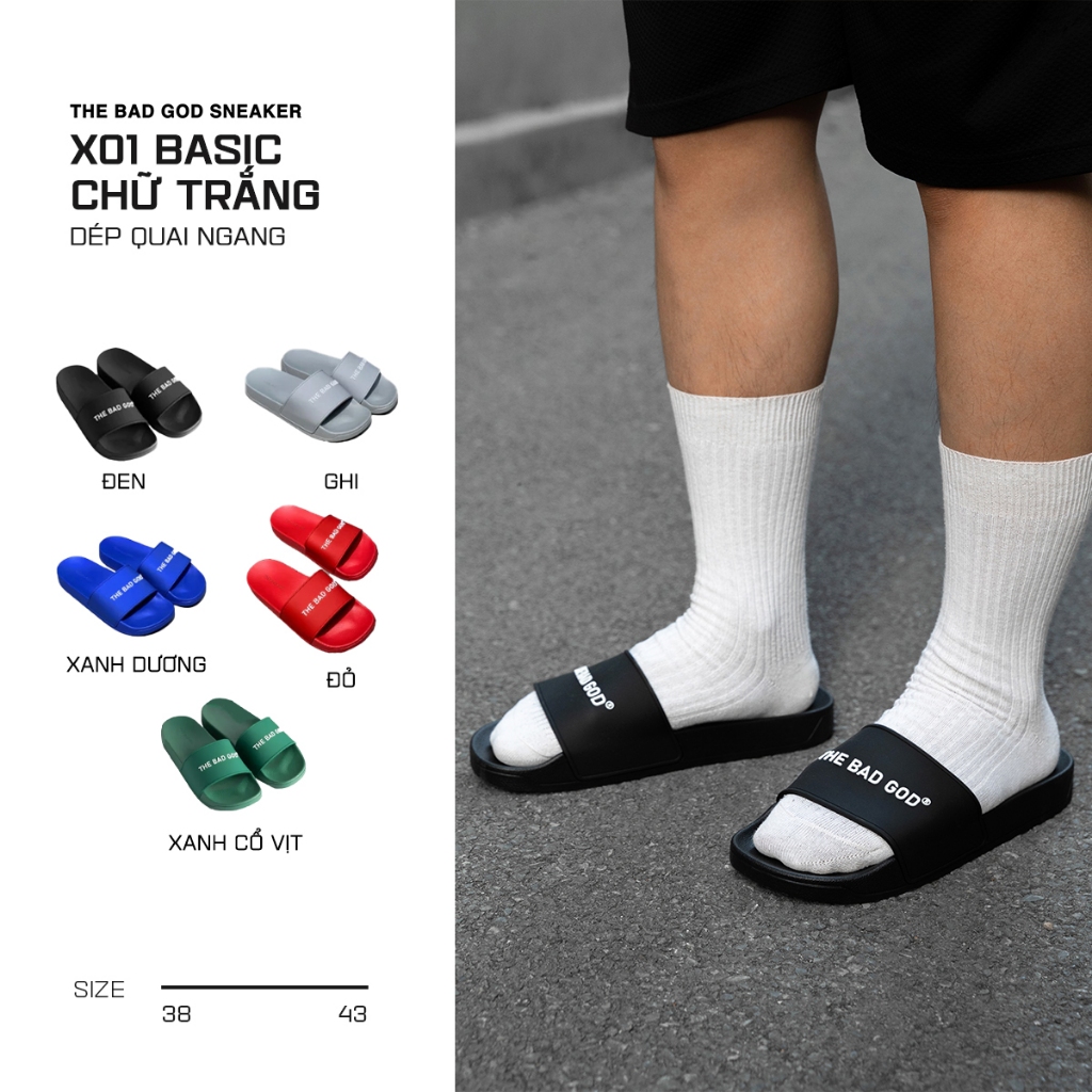 Dép Quai Ngang Nam Nữ The Bad God Basic X01 Chữ Trắng Đế PVC Êm Chống Trơn Dép Slipper Local Brand Unisex | BigBuy360 - bigbuy360.vn