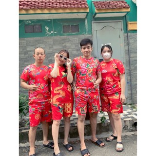 Set đồ thể thao dài nam nữ họa tiết Đui Con Công Chúc Tết Du Xuân Khăn Trải Bàn Đỏ hót trend - KL2